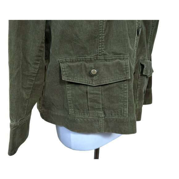 Context Woman Corduroy Jacket Sz 1X Olive Cotton Patch Pockets Stand-Up Collar - Picture 3 of 6